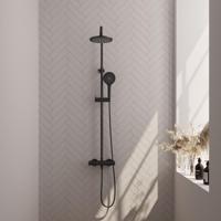 Brauer Black Edition Opbouw Thermostatische Regendoucheset - Hoofddouche 20 cm - Handdouche 3 Standen - Doucheslang - Mat Zwart