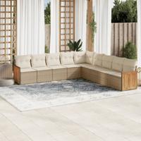 9-delige Loungeset met kussens poly rattan beige