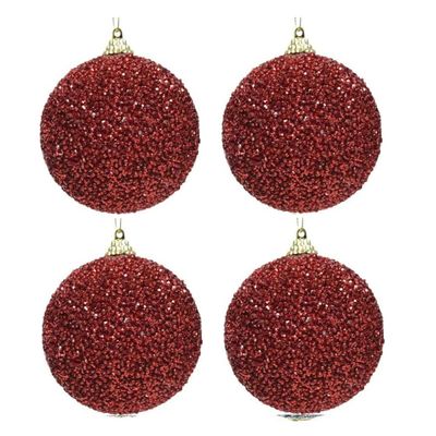 6x Kerst rode glitter kralen kerstballen 8 cm kunststof