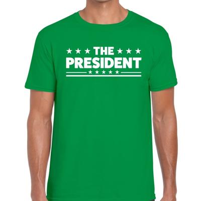 The President tekst t-shirt - groen - voor heren - carnaval - leiding - baas - cadeau