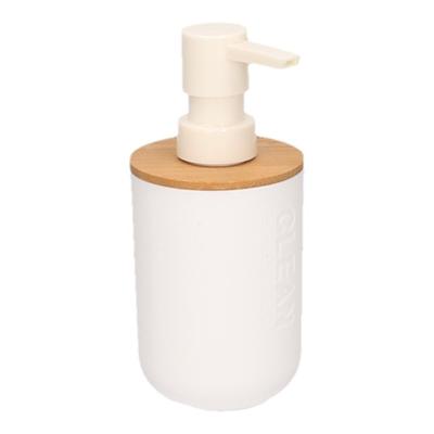 Zeeppompje/dispenser - wit - bamboe - 300 ml - keuken/badkamer/toilet