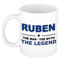 Ruben cadeau mok - man myth legend - naam koffiemok / beker - wit en blauw - 300 ml