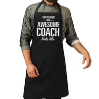 Awesome coach cadeau bbq/keuken schort zwart heren - thumbnail