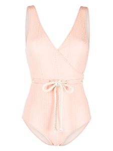 Lisa Marie Fernandez maillot de bain ceinturé à col v - Rose