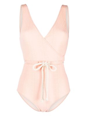 Lisa Marie Fernandez maillot de bain ceinturé à col v - Rose