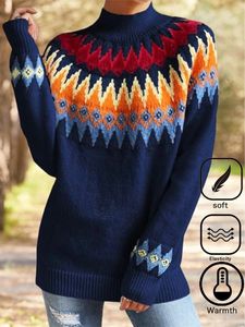 Ethnic Geometric Long Sleeve Half Turtleneck Boho Sweater