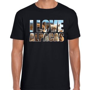 Tekst t-shirt I love alpacas met dieren foto van een alpaca zwart voor heren