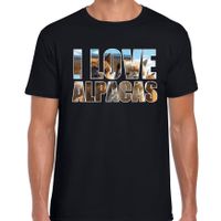 Tekst t-shirt I love alpacas met dieren foto van een alpaca zwart voor heren - thumbnail