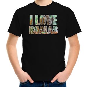 Tekst t-shirt I love koalas met dieren foto van een koala zwart voor kinderen