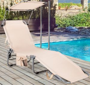 Zonneligstoel met Dak en Zijvak Inklapbare Ligstoel met 5 Verstelbare Rugleuning Strandstoel Tuinligstoel 193 x 56 x 32 cm