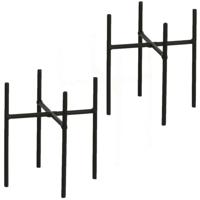 Mica Decorations - 2x - bloempot plantenpot standaard / verhoger - zwart - B11.5 x H12.5 cm - metaal