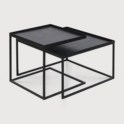 Ethnicraft Vierkante Salontafel 'Tray' Gelakt Hout, Set van 2 stuks