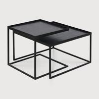 Ethnicraft Vierkante Salontafel 'Tray' Gelakt Hout, Set van 2 stuks