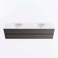 MONDIAZ VICA 190cm badmeubel onderkast Dark Grey 4 lades. Wastafel MOON dubbel 2 kraangaten, kleur Talc.