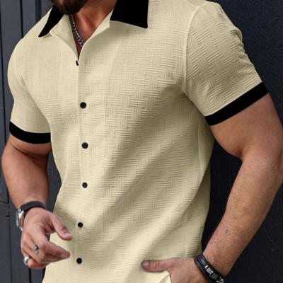 Bon&Bon Homme Men's Colorblock Trim Short Sleeve Casual Shirt | White Yellow / L