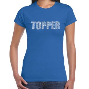 Glitter t-shirt blauw Topper rhinestones steentjes voor dames - Glitter shirt/ outfit