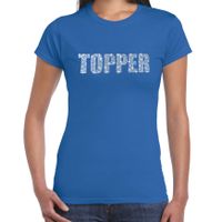 Glitter t-shirt blauw Topper rhinestones steentjes voor dames - Glitter shirt/ outfit