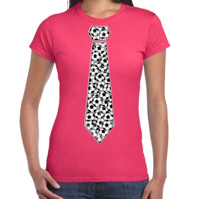 Verkleed T-shirt dames - roze - voetbal stropdas - EK/WK/themafeest