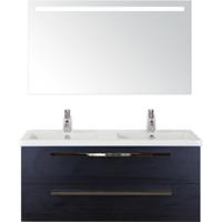 Seville Badmeubelset 120 cm - 2 Laden Black Oak - Wastafel Djazz Dubbel met Sence Spiegel