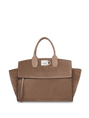 Ferragamo grand sac cabas Studio en daim - Tons neutres