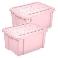 Multi Storage Opslagbox met deksel - 2x - roze - 16 liter - 40 x 30 x 21 cm - kunststof
