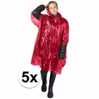 5x wegwerp regenponcho rood One size  -