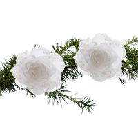 2x stuks kerstboom decoratie bloemen wit 14 cm