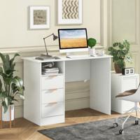 108 cm Bureau met Geïntegreerd Oplaadstation 3 Laden Open Schap Computerwerkplek Groot Modern Bureau met Opbergruimte Wit