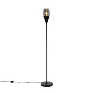 QAZQA Moderne vloerlamp zwart met smoke glas - Drop