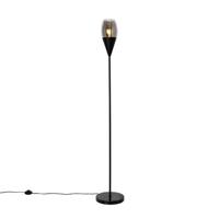 QAZQA Moderne vloerlamp zwart met smoke glas - Drop