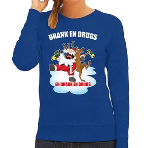 Foute Kerstsweater / outfit Drank en drugs blauw voor dames