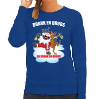 Foute Kerstsweater / outfit Drank en drugs blauw voor dames - thumbnail