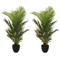 2x Groene kunst goudpalm planten in pot 94 cm - thumbnail