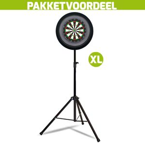 Lena Professional Dartbord + Lena Dartbordverlichting Deluxe XL Zwart + Dartstandaard