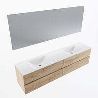 MONDIAZ VICA 200cm badmeubel onderkast Washed Oak 4 lades. Wastafel CLOUD dubbel 2 kraangaten, kleur Talc met spiegel LED. - thumbnail