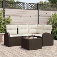 Tuinbankenset met kussen 5 pcs Bruin en wit poly rattan