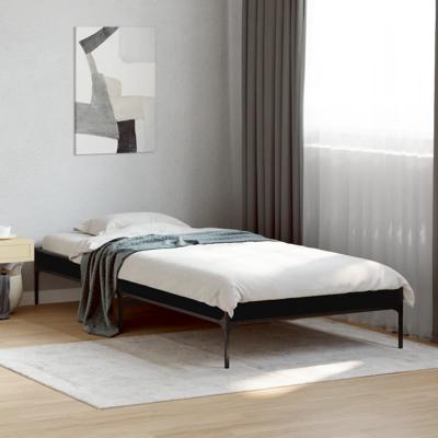 Bedframe bewerkt hout en metaal zwart 90x200 cm