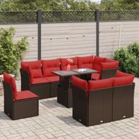 9-delige Loungeset met kussens poly rattan acacia bruin