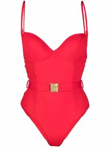 Noire Swimwear maillot de bain à taille ceinturée - Rouge