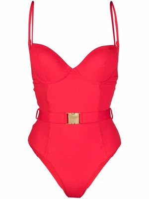 Noire Swimwear maillot de bain à taille ceinturée - Rouge