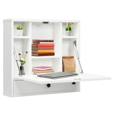 Laptop Wandbureau Zwevend Bureau met Opbergplanken Lade Multifunctionele Tafel met Opklapbaar Blad voor Kleine Thuiskantoorruimtes