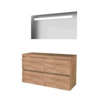 Basic-Line Economic 46 Badkamermeubelset - 120 x 46 cm - Greeploos - 4 Lades - Wastafelblad - Spiegel met LED Verlichting - Whisky Oak