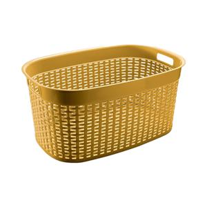 Rotan line wasmand - geel - inhoud 44 liter - kunststof - 58 x 39 x 27 cm - met handvatten