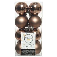 Decoris kleine kerstballen - 16x st - walnoot bruin - 4 cm - kunststof - onbreekbare kerstballen Decoris kleine kerstballen - 16x st - walnoot bruin - 4 cm - kunststof - onbreekbare kerstballen