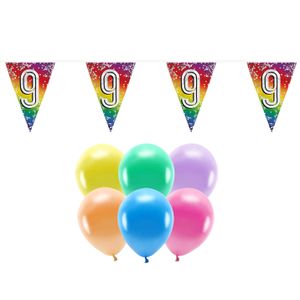 Boland Party 9e jaar verjaardag feest versieringen - Ballonnen en vlaggetjes