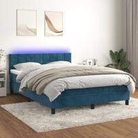 Boxspring met matras en LED fluweel donkerblauw 140x200 cm