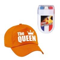 Koningsdag THE QUEEN feest petje - baseballcap - oranje - Met vlag schminkstift - dames