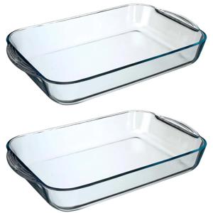 Ovenschaal rechthoek - 2x stuks - Transparant - Geglazuurd glas - 40 x 25 x 6 cm - 6 liter