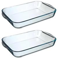 Ovenschaal rechthoek - 2x stuks - Transparant - Geglazuurd glas - 40 x 25 x 6 cm - 6 liter