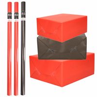 6x Rollen kraft inpakpapier pakket zwart/rood Halloween/Kerst 20 x 70 cm